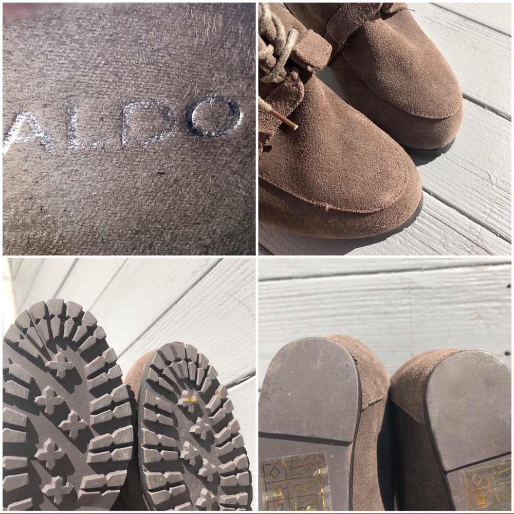 Aldo taupe Nubuck suede lace up wedge booties 7 - Picture 2 of 8